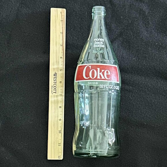 Large Vintage Coca-Cola Coke 32oz Soda Bottle Red White Label Green Glass - Picture 3 of 4